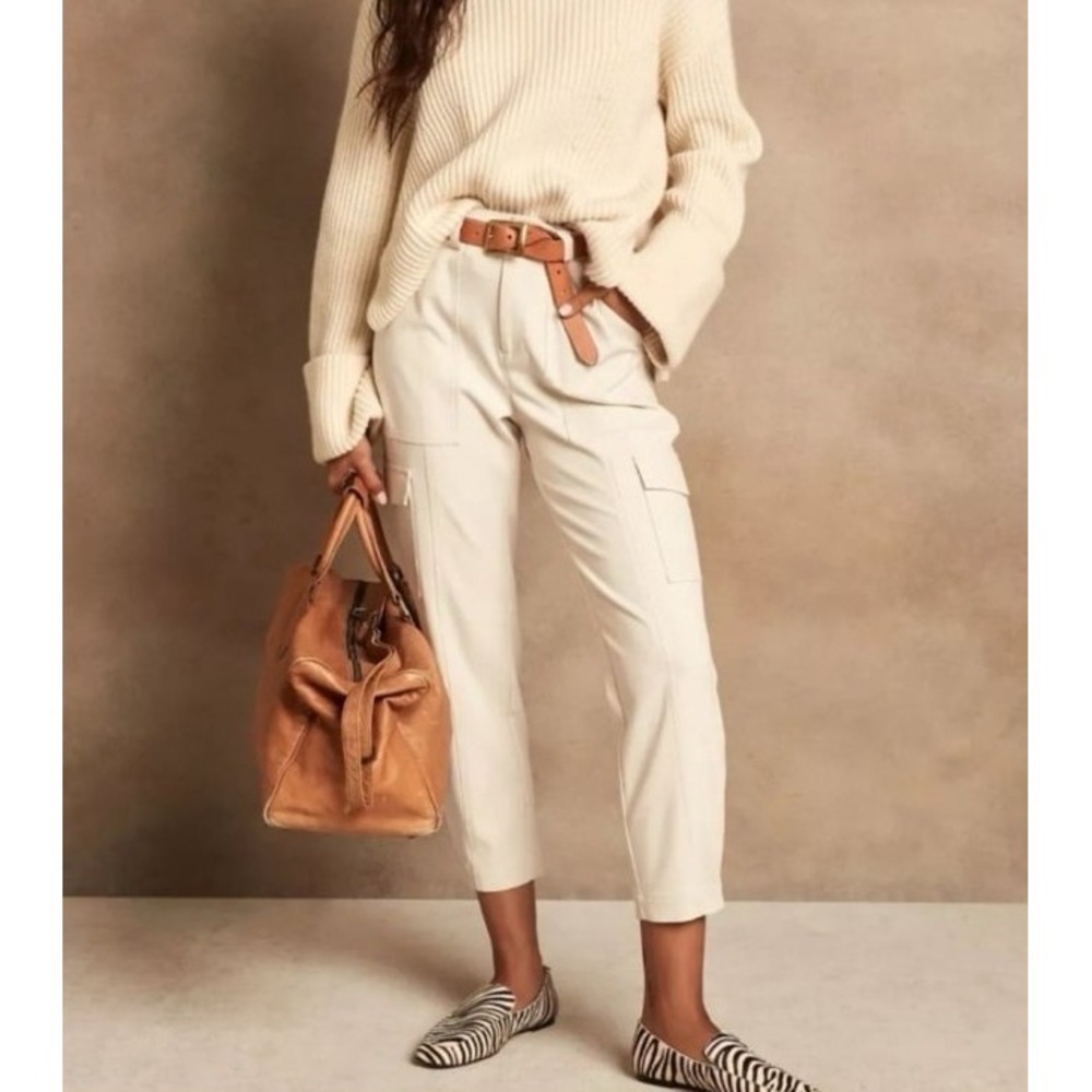 Banana Republic‎ Women SZ 6L Tapered cargo pant cream boho contemporary utility